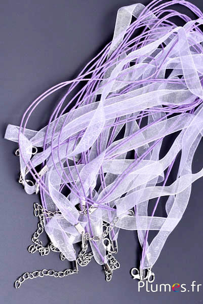 Collier sur ruban organza - long. 45 cm - lilas